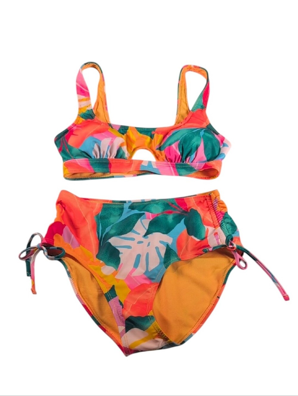 BCBG Orange/Green Tropical High Waist Bikini 2 Piece Swimsuit Size Small